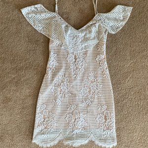 Wayf pale blue lacey cold-shoulder knee-length dress